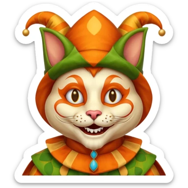 crazy funny colorful cat jolly joker, medieval, vintage, court jester, mac os icon, orange color sticker