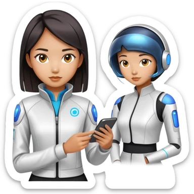 asian girl designing futuristic clothing sticker