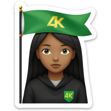 Black girl with straight hair with a green flag on her head that says 4kt on top of it with all black clothes on  sticker