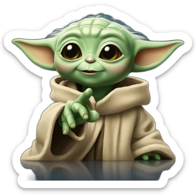 baby yoda making victory sign sticker