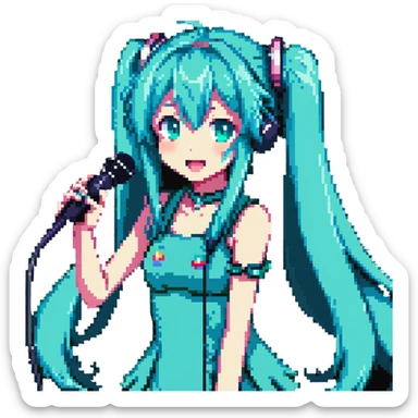 Cute Hatsune Miku singing with microphone sticker