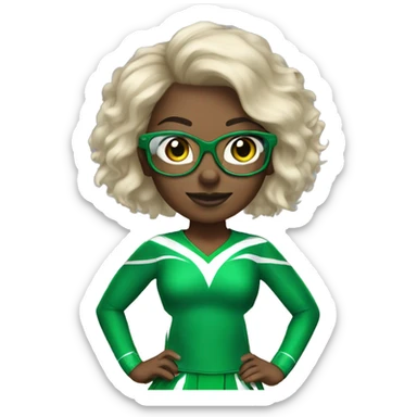 African American cheerleading with green cheerleading outfit and clear glasses sticker