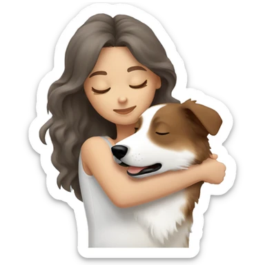 White woman brown hair sleeping with a white and grey Australian shepherd  sticker