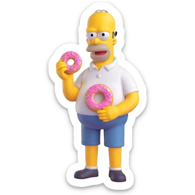Homer Simpson 3D character, vibrant colors, holding a pink donut, classic pose sticker