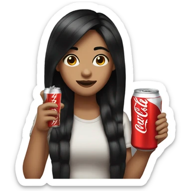 Girl with black hair  drinking coke  sticker