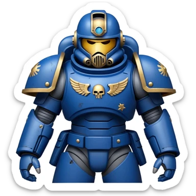 Space Marine warrior with power armor and helmet sticker