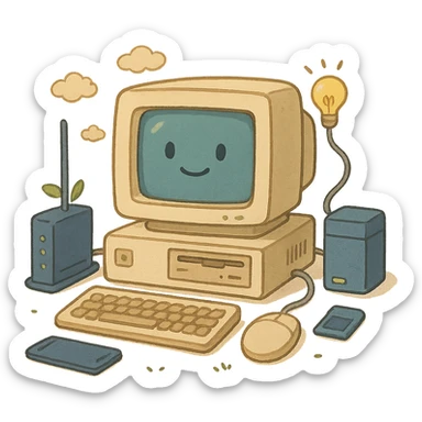 technology illustration, ghibli style, soft and whimsical sticker