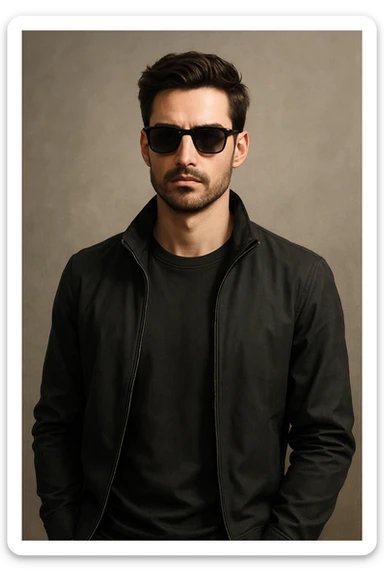 sigma male, exuding confidence, cool demeanor, wearing sunglasses sticker