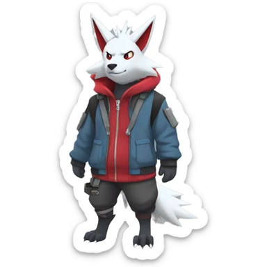 Cool Edgy Zoroark-Zangoose with a collar and hoodie-sweater and harness on, full body sticker