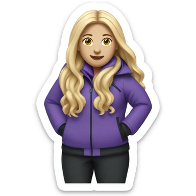 Chubby female long blonde hair skier with purpley-grey jacket and black pants showing whole body in high resolution sticker