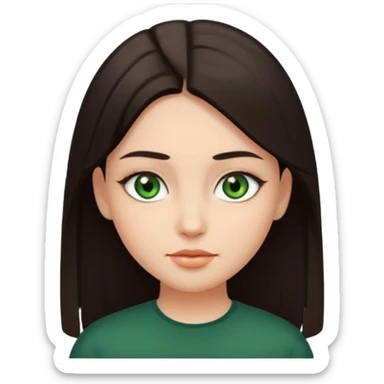 Girl with dark green eyes, light eyebrows and long dark-brown straight hair with oval face sticker