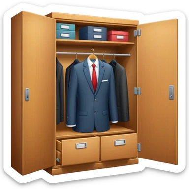 Cartoon style wardrobe cabinet with neat business attire visible through open door sticker