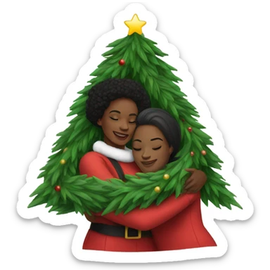 Christmas tree hug with black women sticker