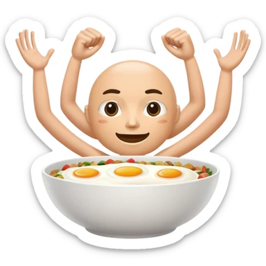 Breakfast bowl with a face in front of the bowl and arms and legs ready for gym sticker