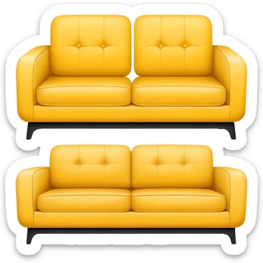 Minimalistic flat vector icon, iOS style, thin black contour on white background. Yellow sofa divided into two halves: one side old, shabby and worn out, the other side new and modern. Clean, no text, no shadows sticker