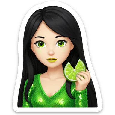 Verona from Van Helsing with long black hair, lime green sequin outfit sticker