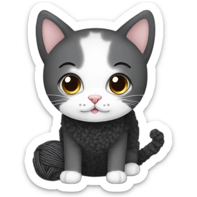 dark-gray-and-white-cat-with-black-poodle-knitting sticker