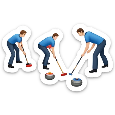 An icon showing a curling match on an indoor ice stadium, with a polished curling stone gliding toward the target and players sweeping. Spectators watch from stands, and flags hang above the rink. Transparent background highlights strategy and focus in the sport of curling. sticker