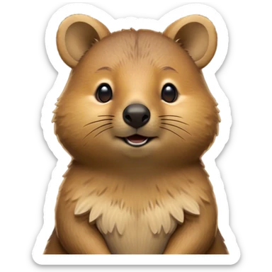 Cinematic Noble Quokka Portrait Emoji, Poised and regal, with a compact, endearing build and a smooth, well-groomed brown fur that glows with a hint of golden warmth, deep-set soulful eyes radiating kindness, Simplified yet sharp and sophisticated features, highly detailed, glowing with a soft, dignified glow, high shine, intelligent and joyful, stylized with an air of marsupial charm, focused and attentive, soft glowing outline, capturing the essence of a watchful and confident quokka, so majestic it feels as though it could bounce out of the screen with effortless authority! sticker