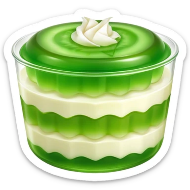 Cinematic Realistic Coconut Pandan Jelly Dessert Emoji, showcasing a delicate, translucent jelly infused with coconut and pandan rendered with lifelike detail and soft, tropical lighting. sticker