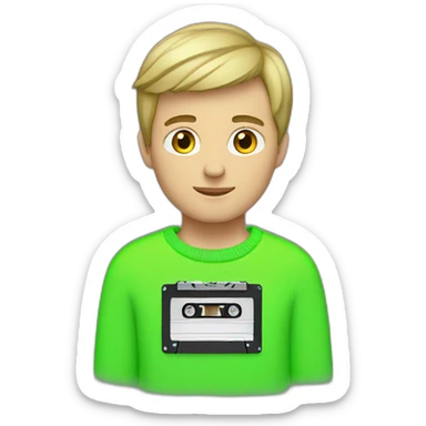 white boy in neon green sweater with cassette in his hand sticker