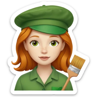 cute ginger woman with a green painter's hat sticker