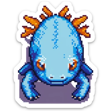 blue Minecraft axolotl, authentic blocky style and proportions, pixel art sticker