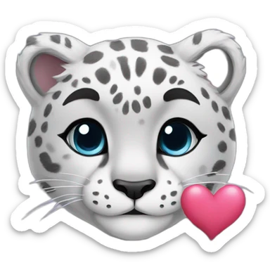 cute snow leopard shows a heart sticker