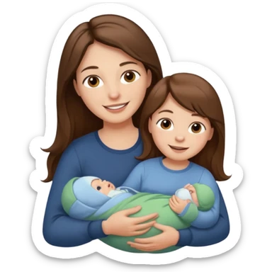 "Woman with long brown hair and fair skin holding a baby. And man with short brown hair and fair skin, without a mustache, holding a child. Smiling." sticker
