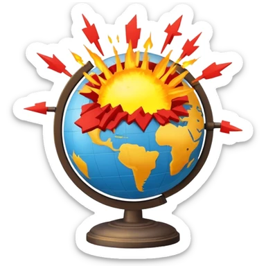 globe with explosion symbols and warning signs representing global conflict sticker