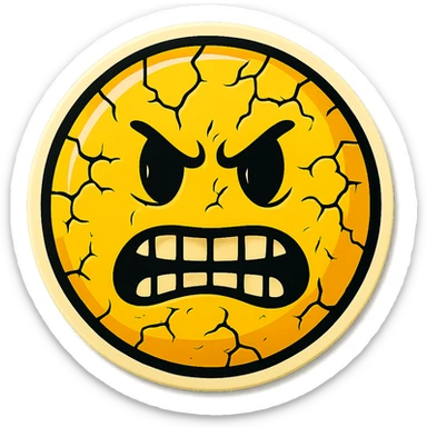 scary emoji with cracks and chips, retro stickers style, sharp black outlines, clear shadows and highlights, no gradients sticker
