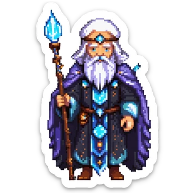 wise elder with galaxy beard and cosmic staff sticker