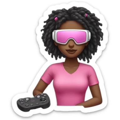 black girl with pink locs wearing VR headset sticker