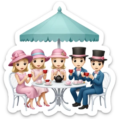 People having a tea party in a white gazebo sticker