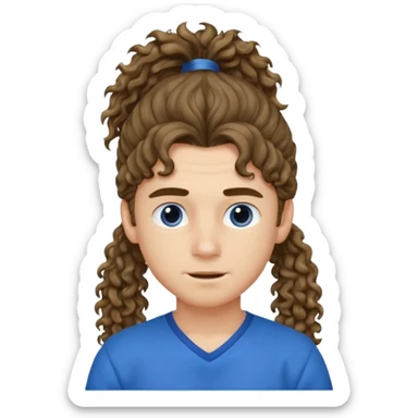 یه پسر با موهای  بلند و فرفری با لباس ابی موهاش رو دُم اسبی  بسته باشه sticker