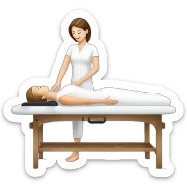 White female giving a professional massage with table sticker