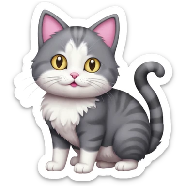 full body derpy looking large short hair dark grey and white cat sticker