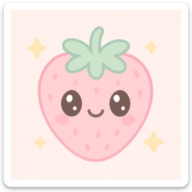 pink strawberry with a cute face, kawaii style, smiling with big eyes sticker