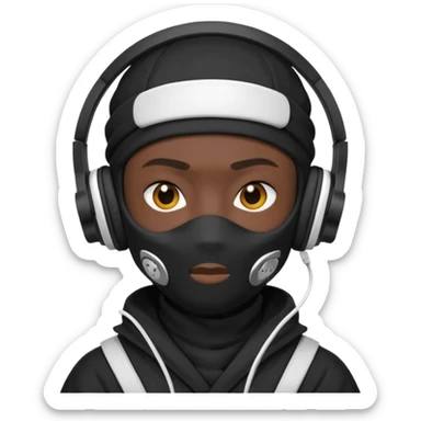 ninja, black fullface ninja with white headphone sticker
