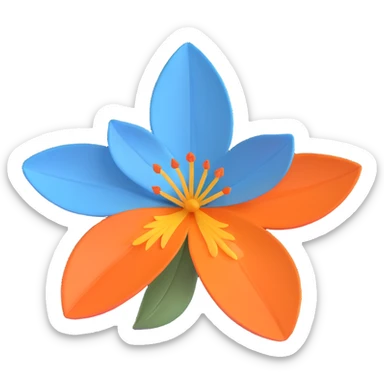 A trillium flower with three petals in orange, gray, and blue colors sticker