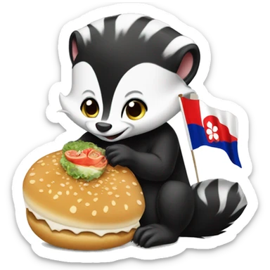 Skunk eating a kbab with a taiwanese flag sticker