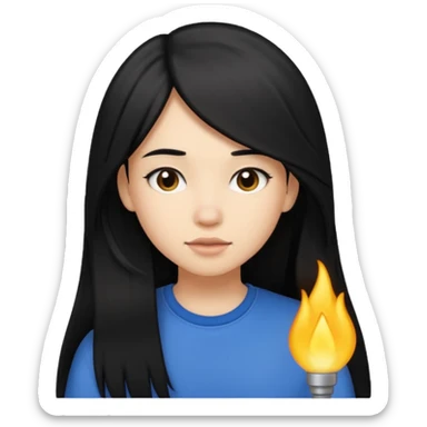 Black long hair girl tomboy sticker