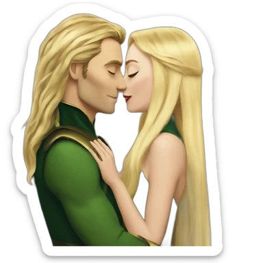 Loki kiss blond woman with very very long hair sticker