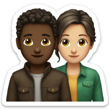 A Couple both with Dark Brown hair the boy had green eyes and the girl brown eyes  sticker