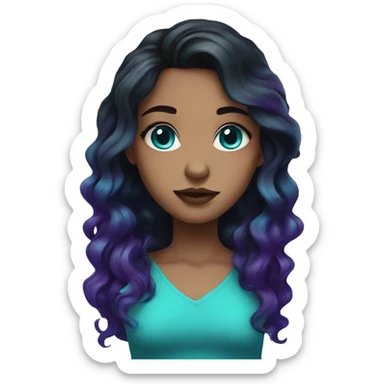 Girl with turquoise eyes and black wavy hair with dark purple and blue streaks sticker