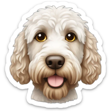 White and brown Labradoodle with brown eye patch sticker
