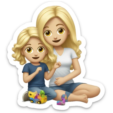 blonde women playing with blonde child with toys sticker