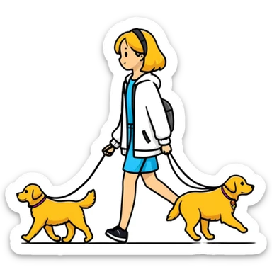 Beautiful girl walking a golden retriever dog sticker