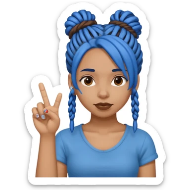 brown girl with blue dreads in a bun and middle finger sticker