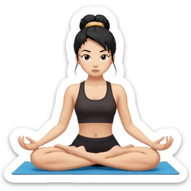 white girl with black long hair in a messy bun doing difficult yoga sticker